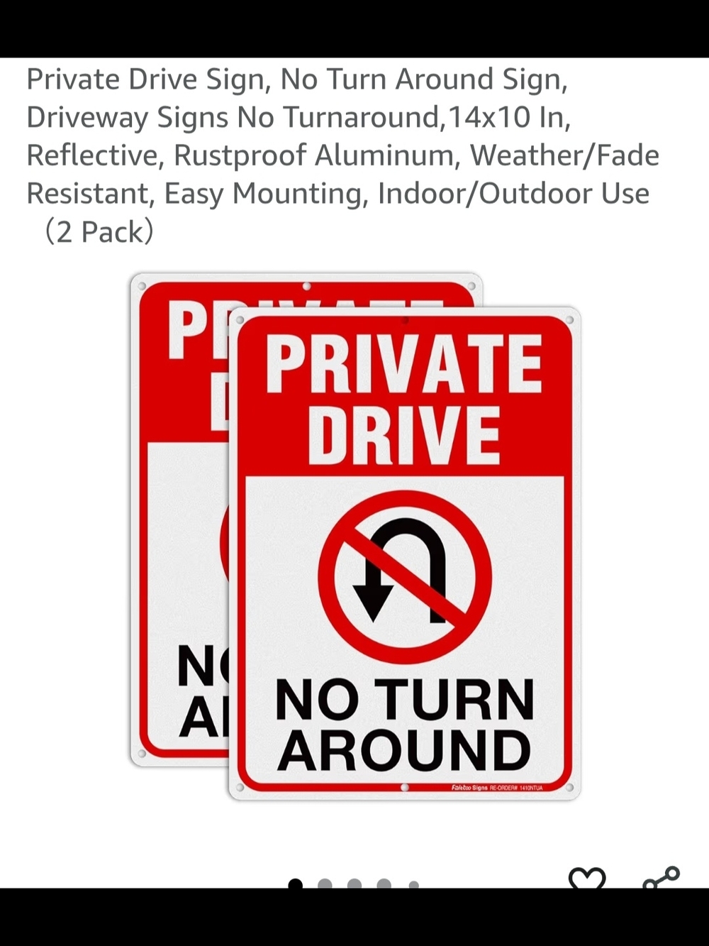 NIP Private Drive No Turn Around Sign - Red & White (2 Pack)